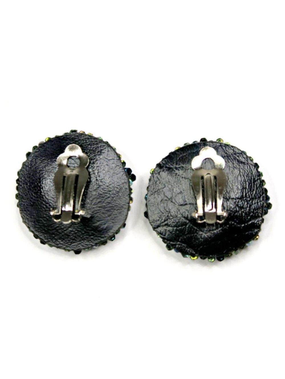 Iridescent Blue Beaded Clip-On Earrings Vintage 1960s-70s Statement Jewelry - Picture 3 of 4